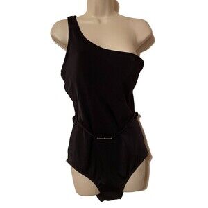 Victoria’s Secret SZ Large Black One Shoulder Belted Swimsuit Gold Tone Accent